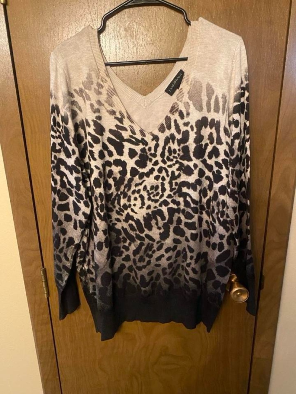 Lane Bryant Leopard Ombre V-Neck Sweater - Beige and Black